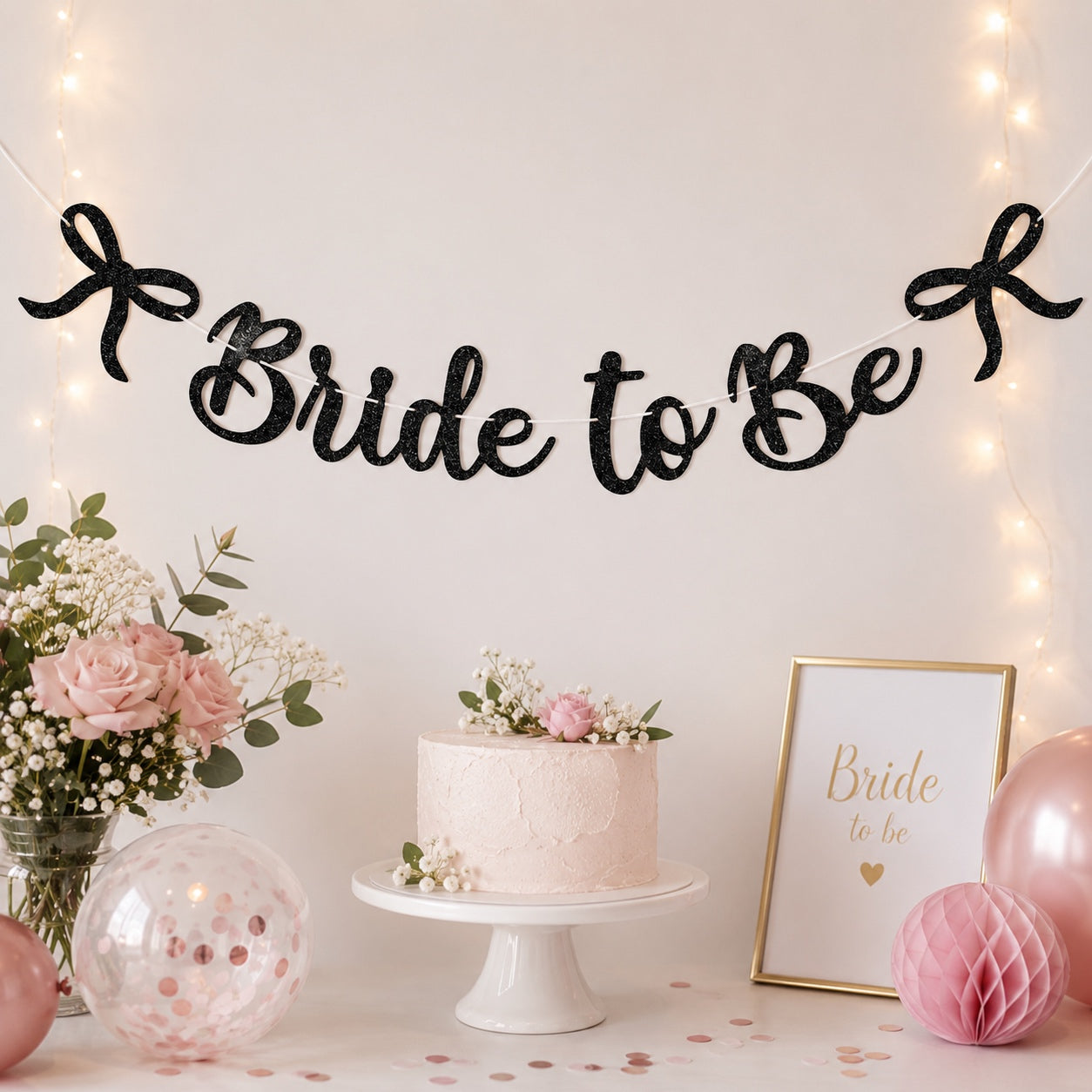 Black Bride to Be Bow Glitter Paper Banner
