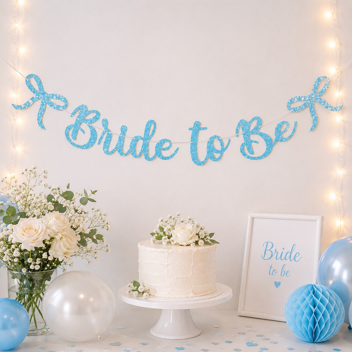 Blue Bride to Be Bow Glitter Paper Banner