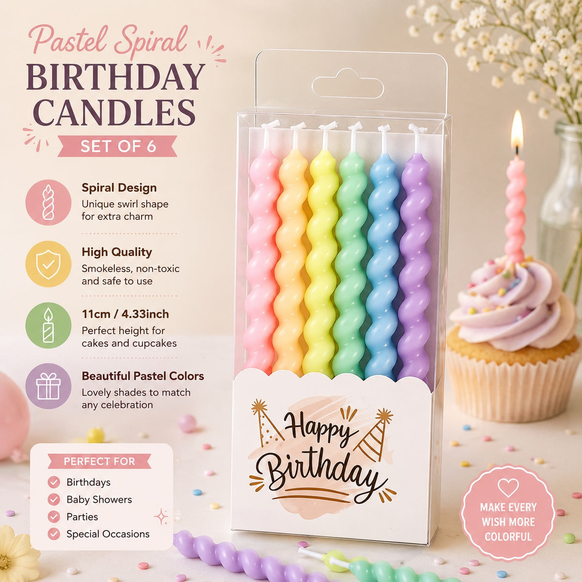 6pcs Pastel Color Birthday Candle