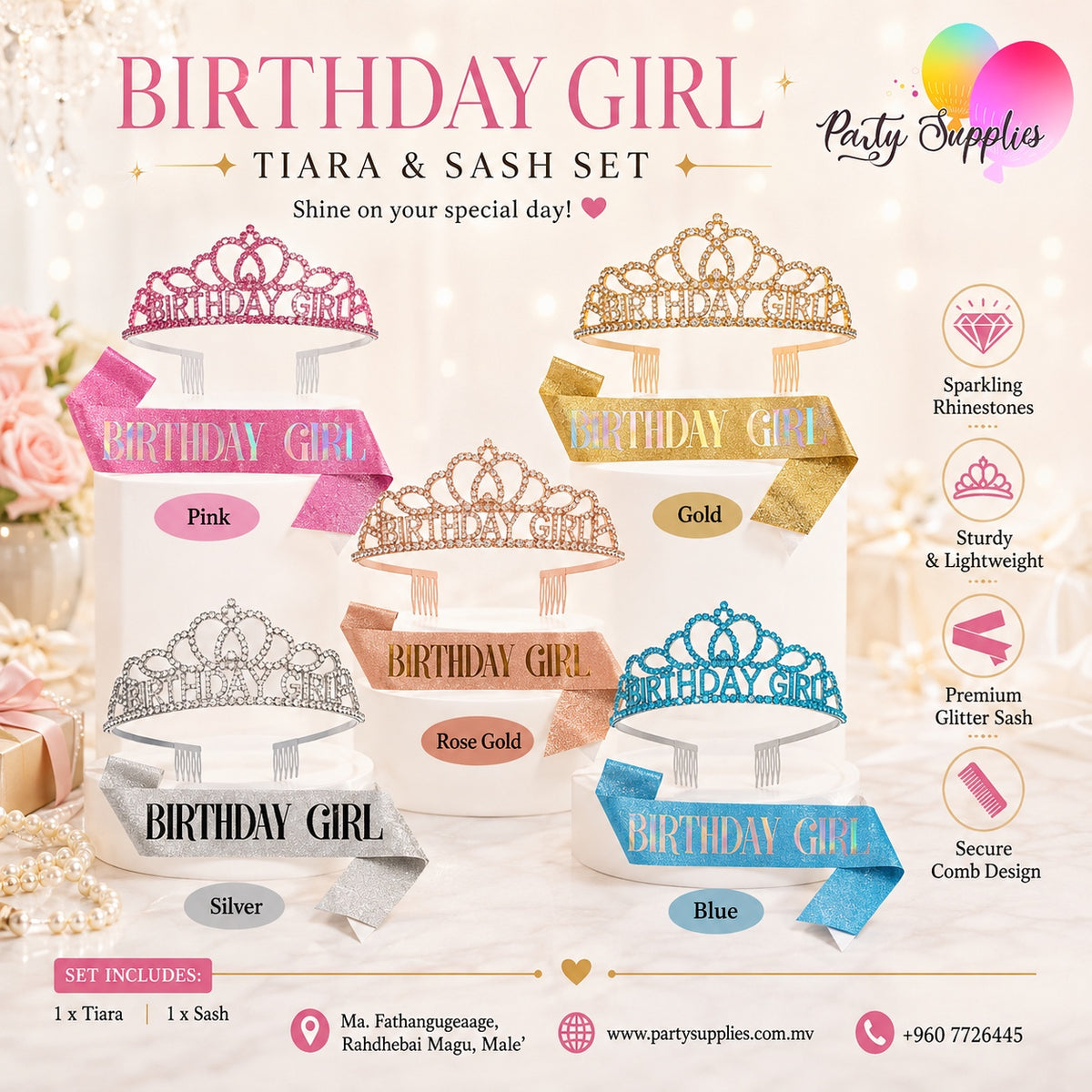 Birthday Girl Rhinestone Crown with Sash