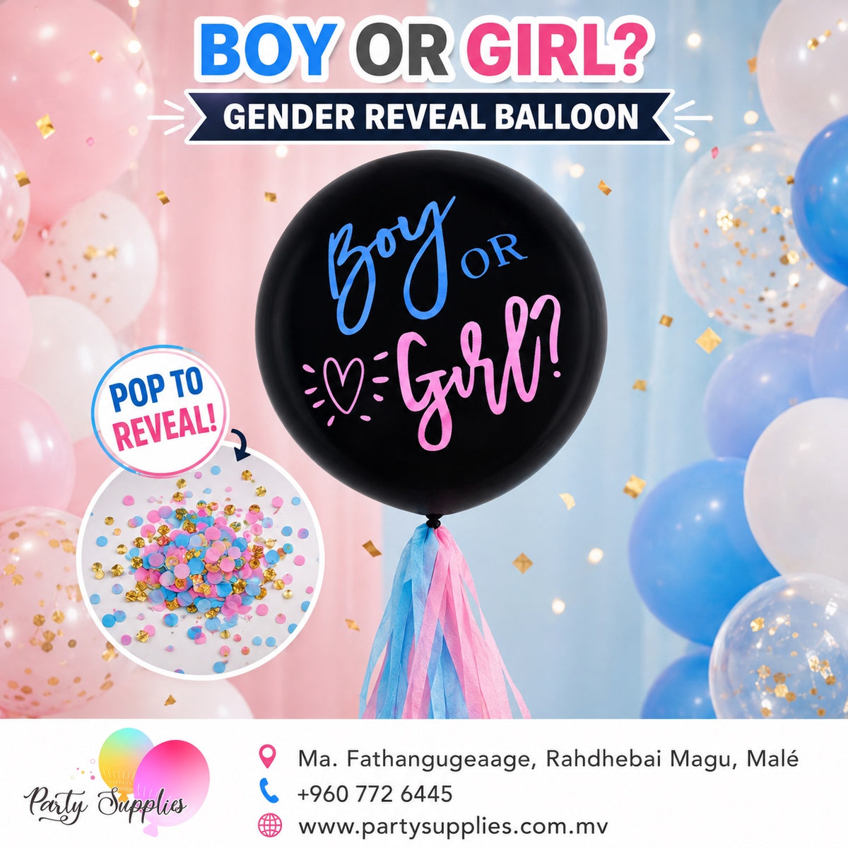 36 inch 3pcs Boy Girl Gender Reveal Black Balloon