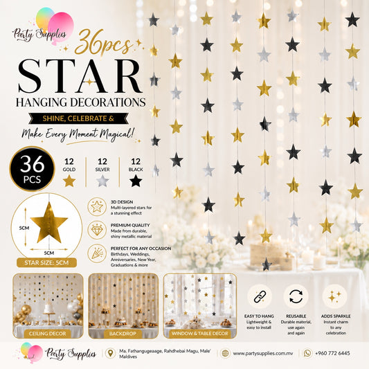 36pcs Star Hanging Decorations