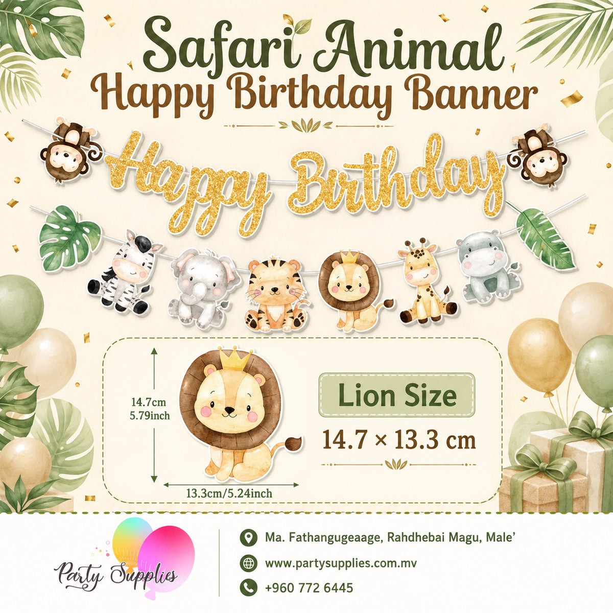 Jungle Animal Theme Happy Birthday Banner
