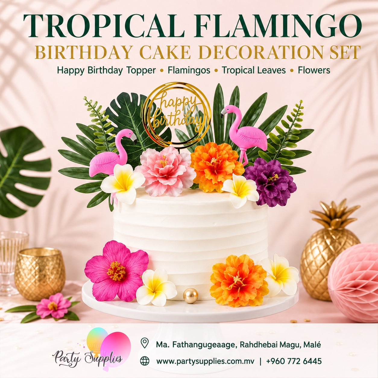 19pcs Tropical Flamingo Birthday Cake Topper