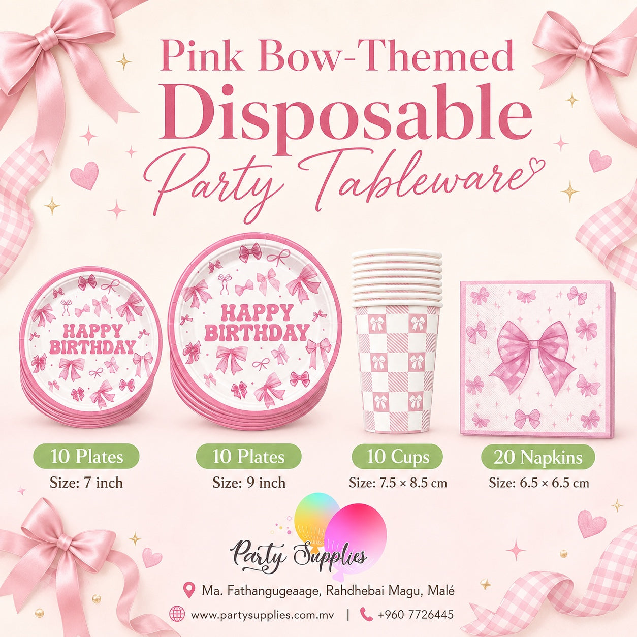 Pink Bow Theme Dinnerware, Plates, Cups, Plates