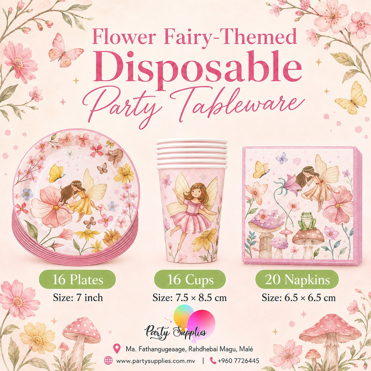 Flower Fairy Dinnerware, Plates, Cups and Napkins