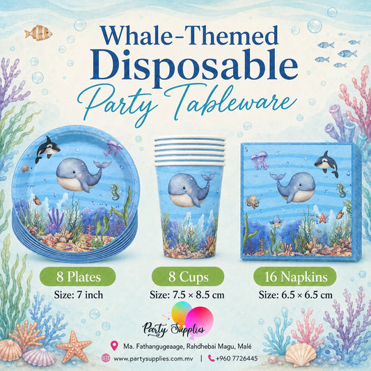 Blue Ocean Underwater Whale Theme Dinnerware Plates, Cups, Napkins