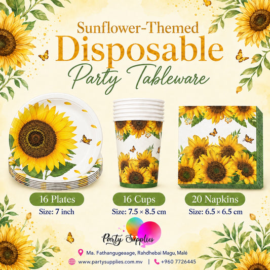 Sunflower Theme Dinnerware Plates, Cups, Napkins
