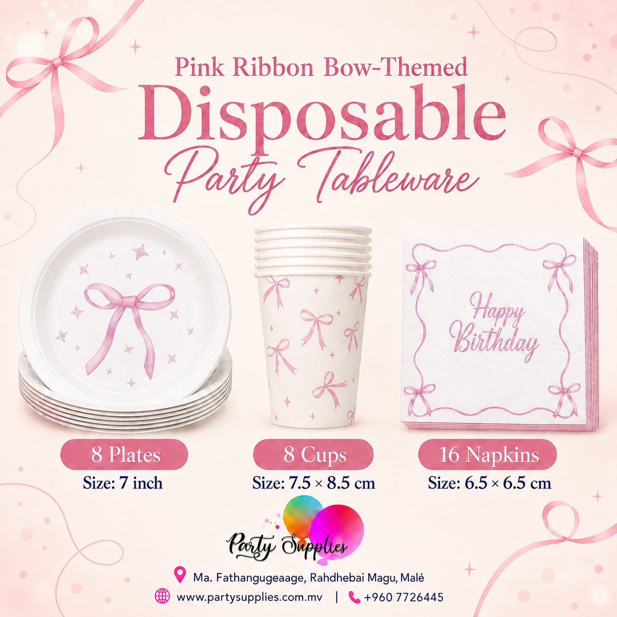 Pink Ribbon Bow-Themed Disposable Party Tableware 💕✨