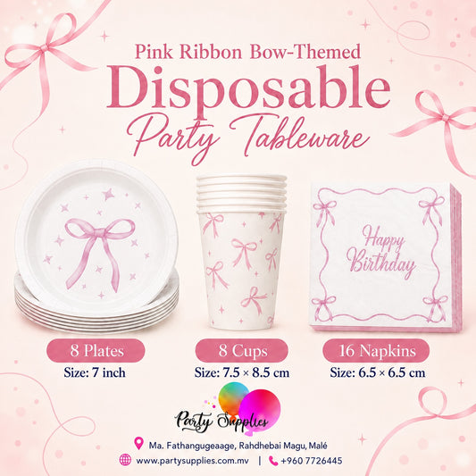 Pink Ribbon Bow-Themed Disposable Party Tableware 💕✨