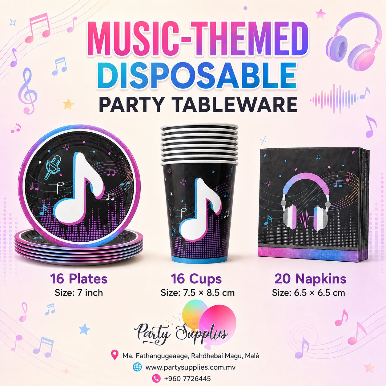 Music-Themed Disposable Party Tableware 🎧✨