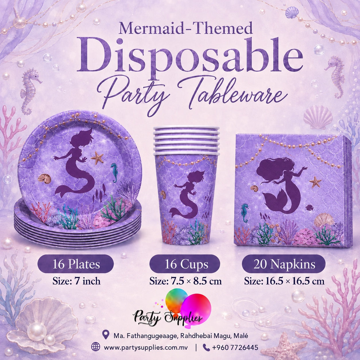 Mermaid-Themed Disposable Party Tableware Set 💜🌊