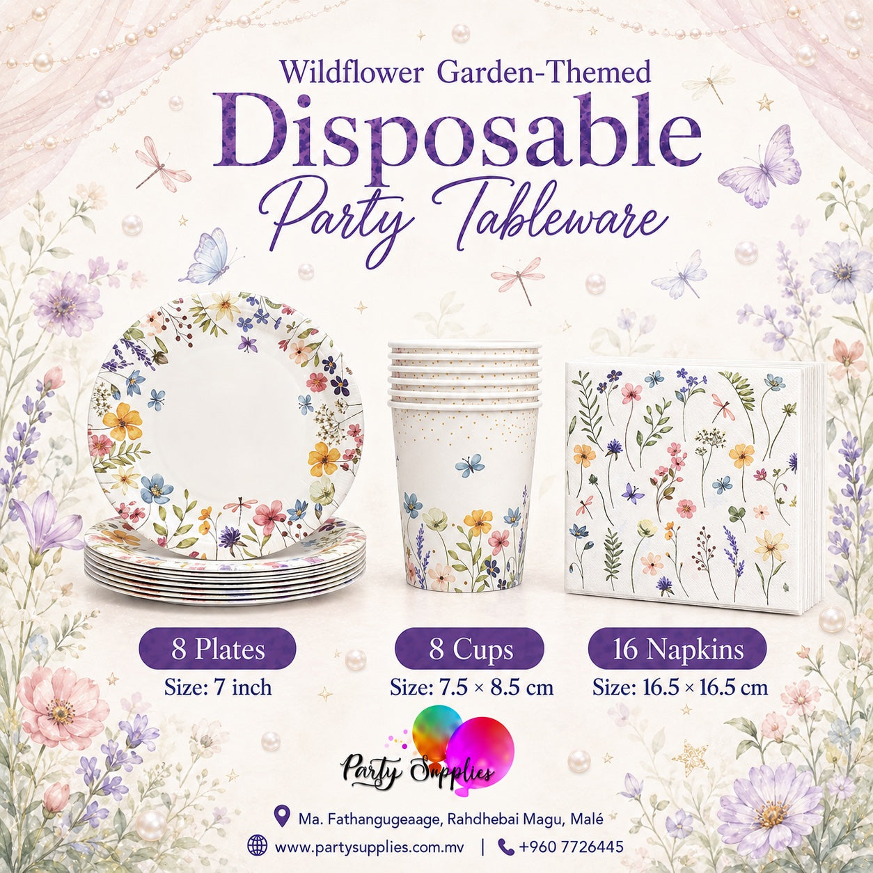 Wildflower Garden-Themed Disposable Party Tableware Set