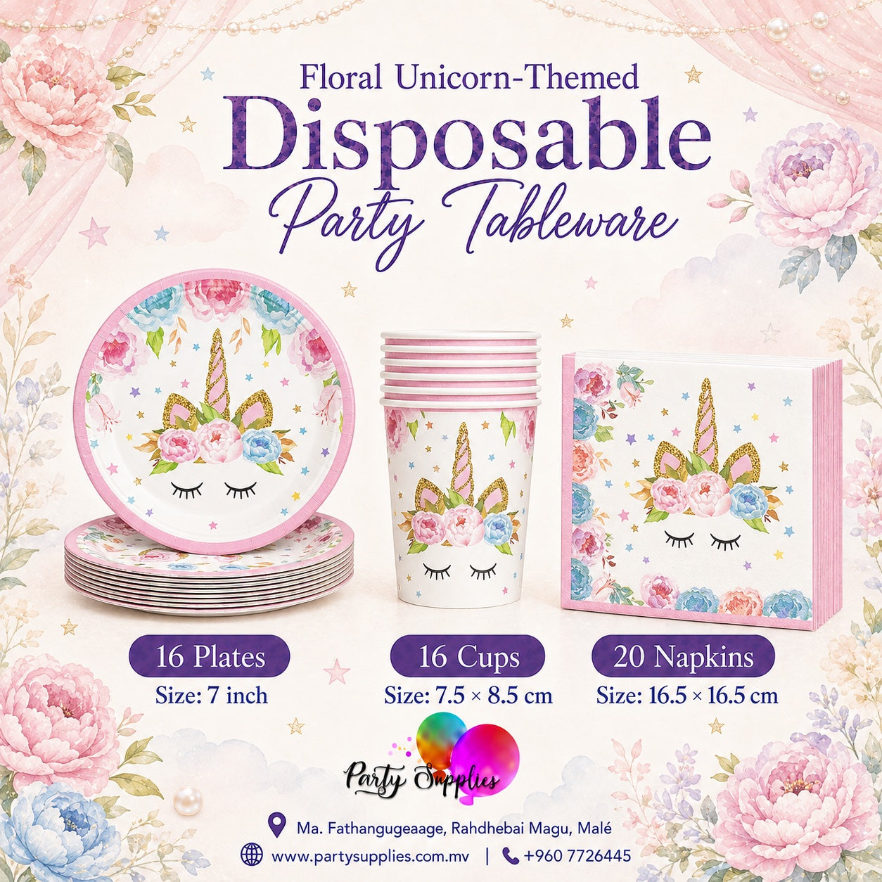 Floral Unicorn Theme Dinnerware Set