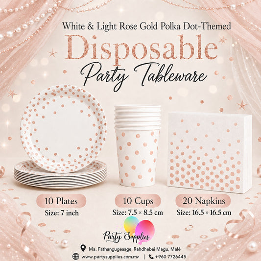 White & Light Rose Gold Polka Dot-Themed Dinnerware Set