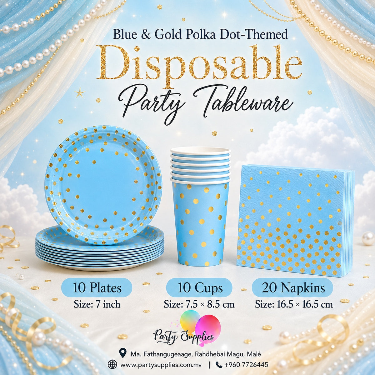 Blue & Gold Polka Dot Theme Dinnerware Set