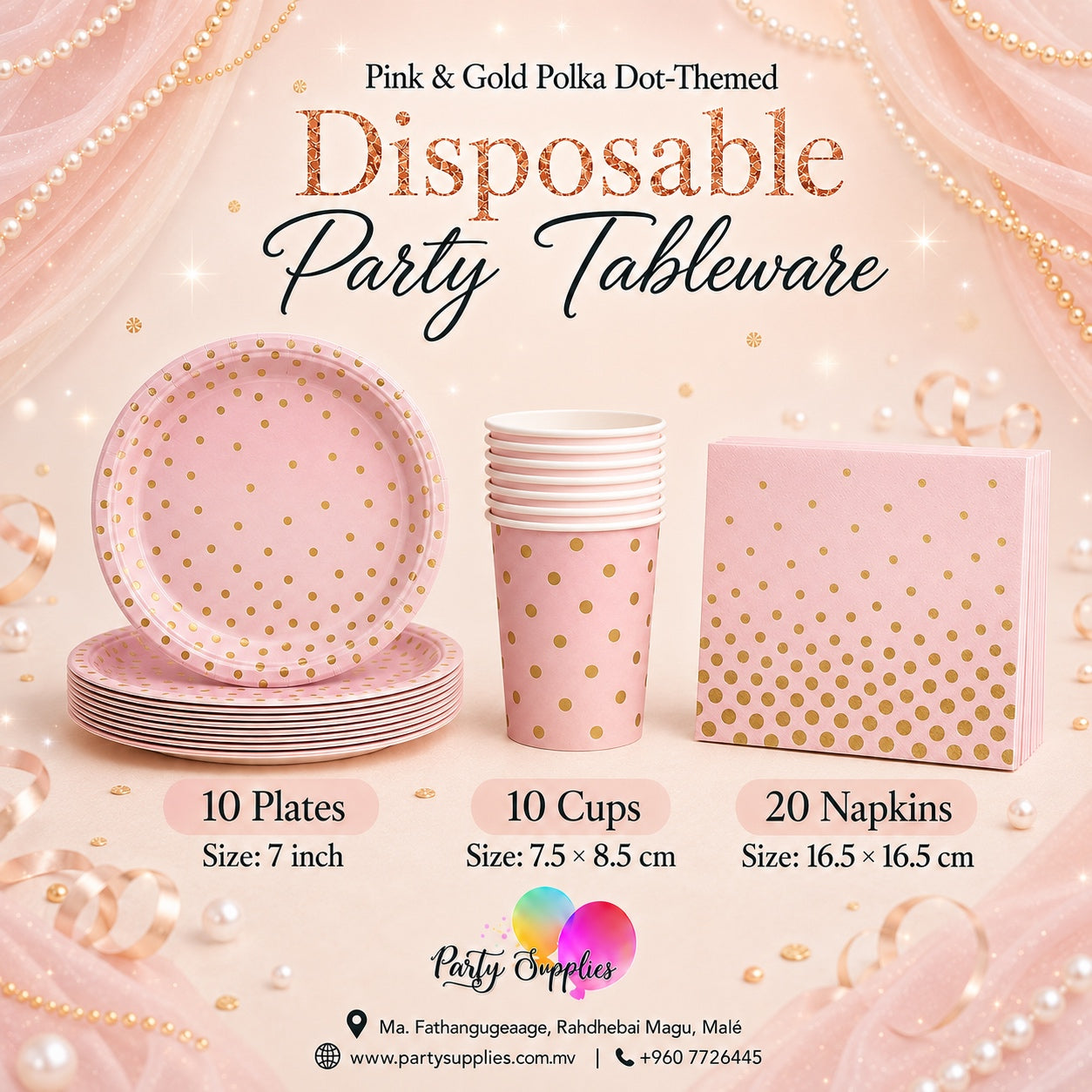 Pink & Gold Polka Dot Party Tableware ✨
