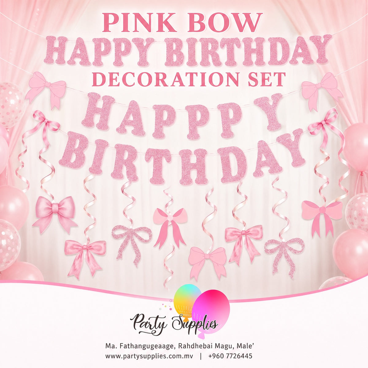 Pink Bow Happy Birthday Decoration Set