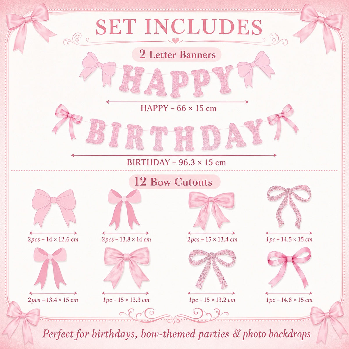 Pink Bow Happy Birthday Decoration Set