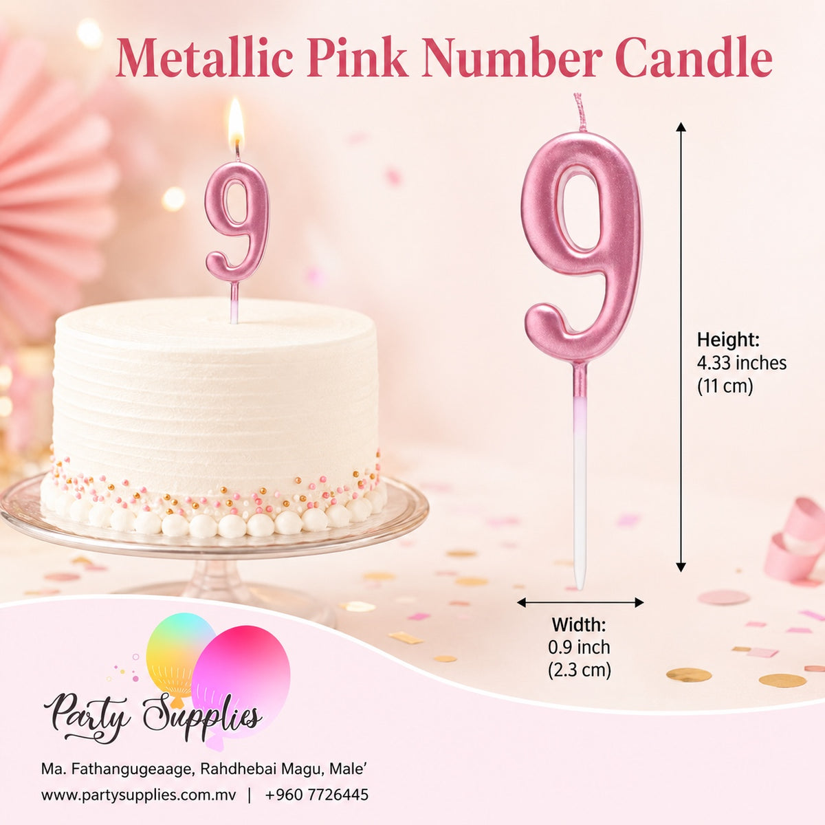 1pcs Metallic Pink Number Cake Candle