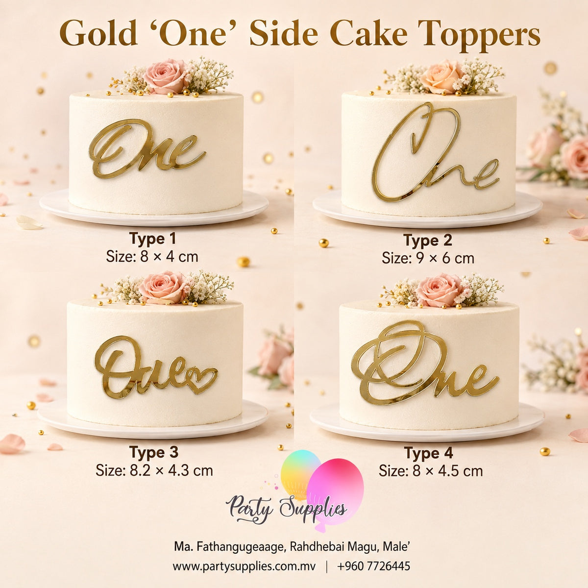 Gold "One" Side Cake Topper