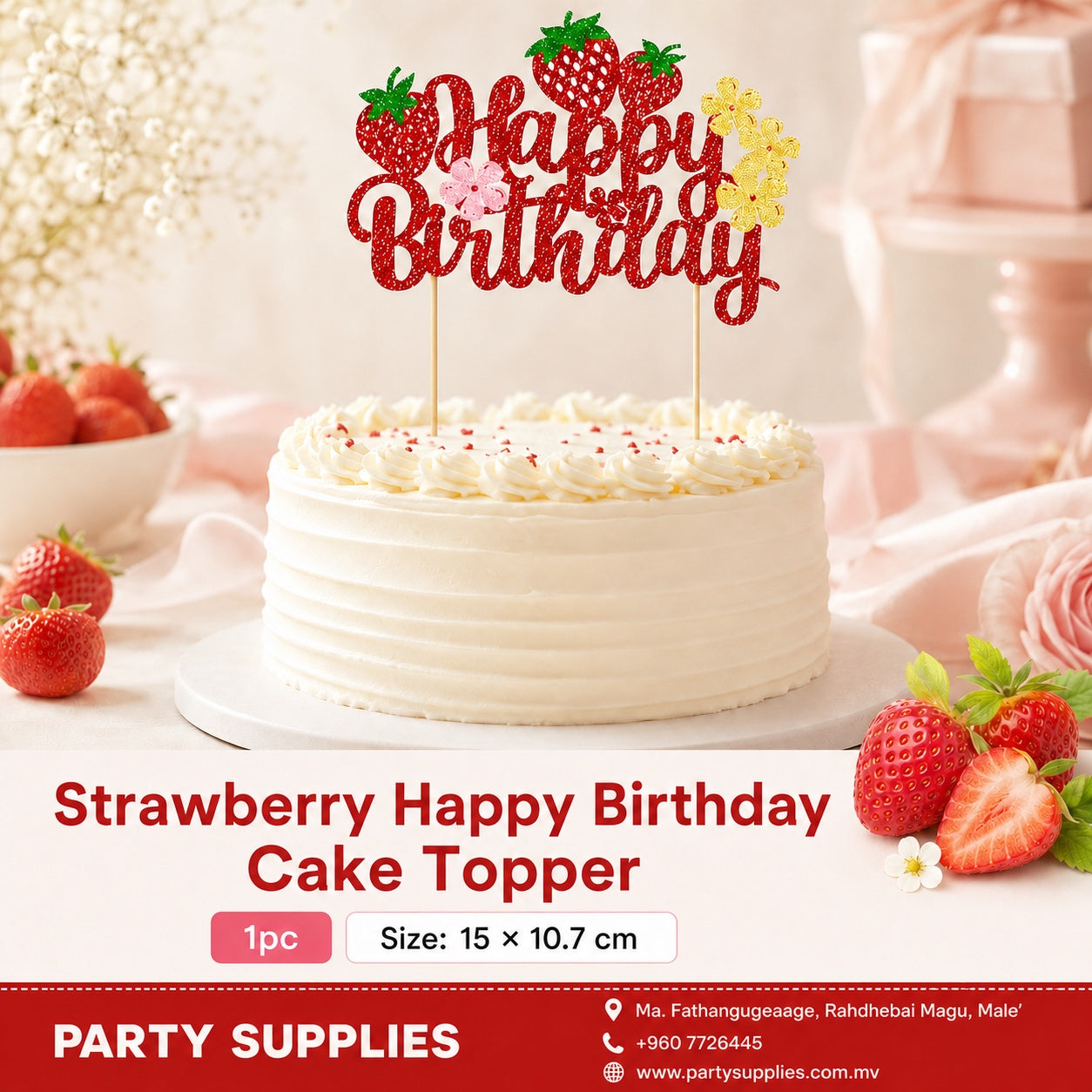 Strawberry Happy Birthday Cake Topper