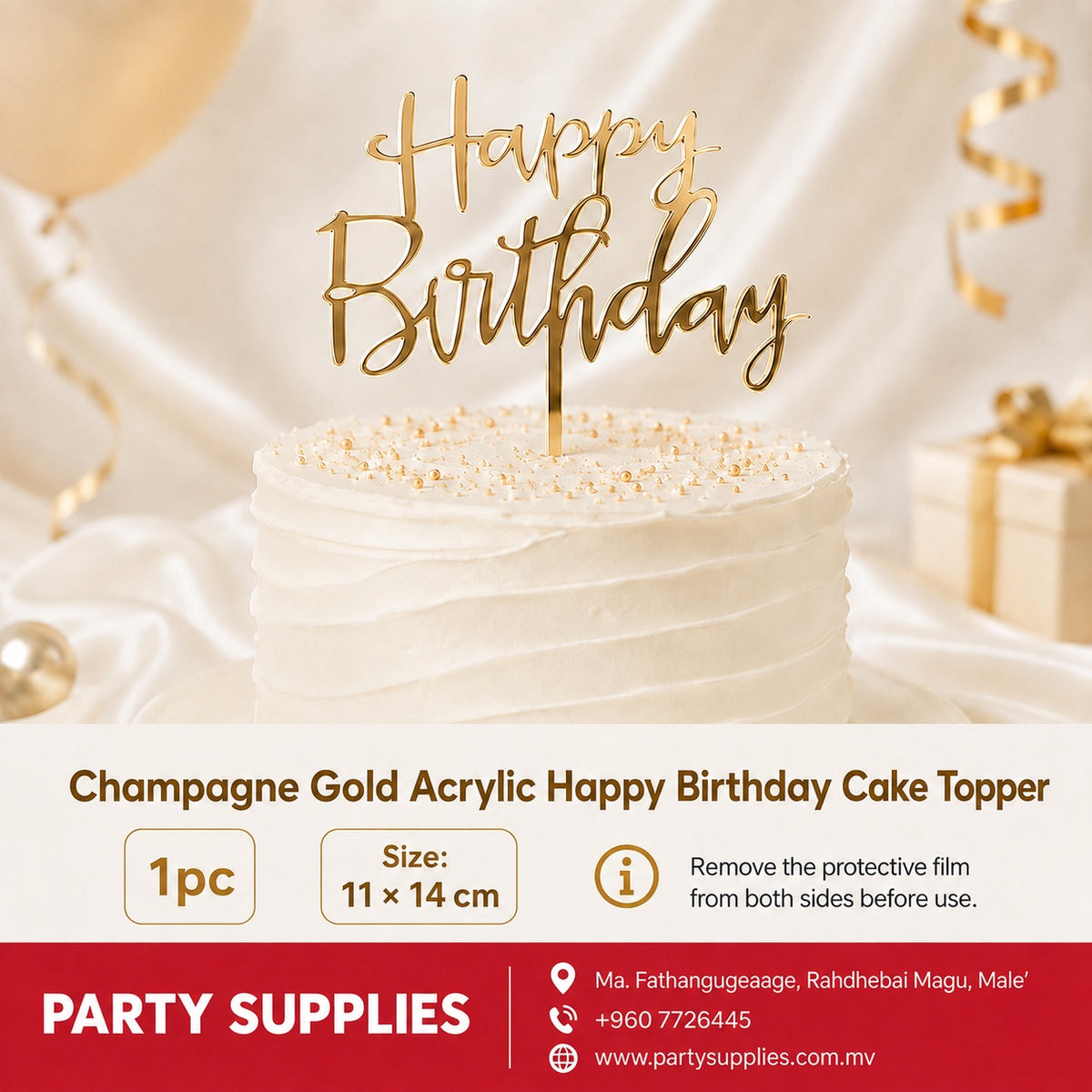 Champagne Gold Happy Birthday Cake Topper