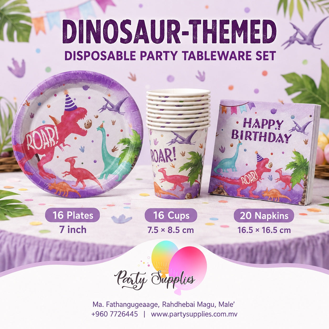 Pink Dinosaur Theme Dinnerware Set