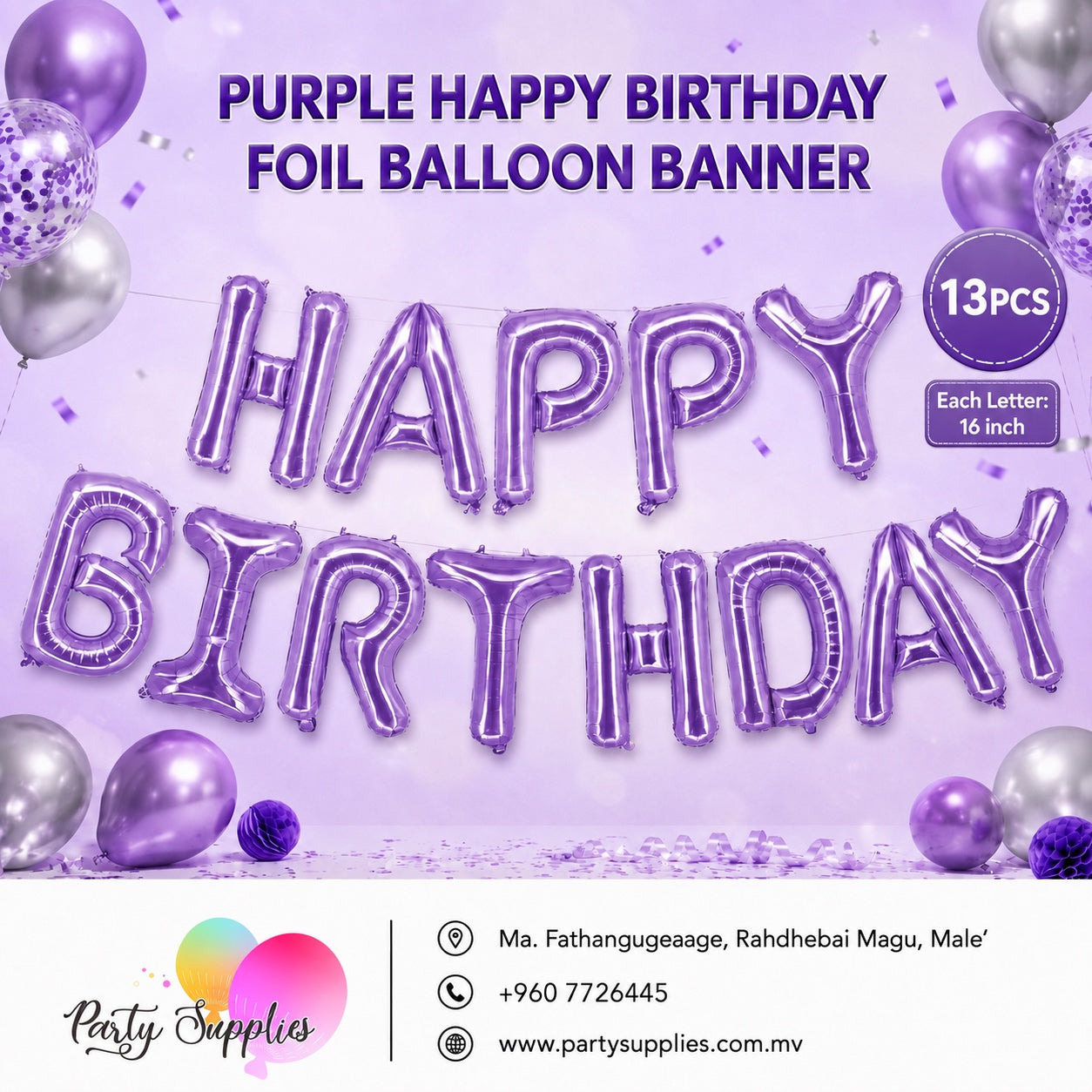 16inch Purple Happy Birthday Foil Banner