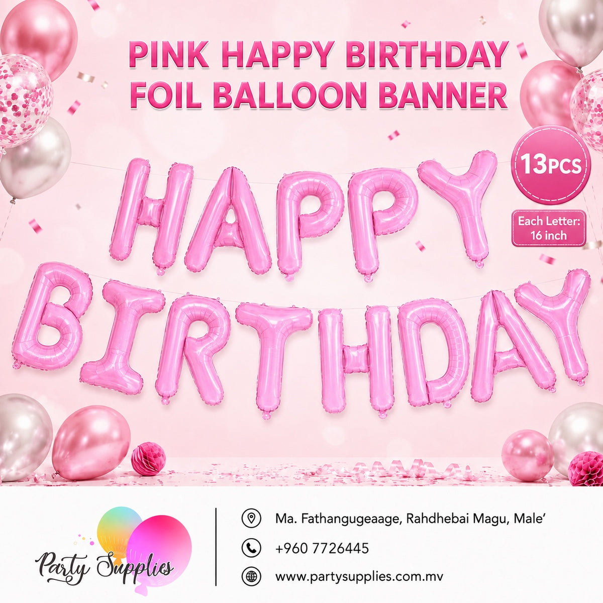 16inch Pink Happy Birthday Foil Banner