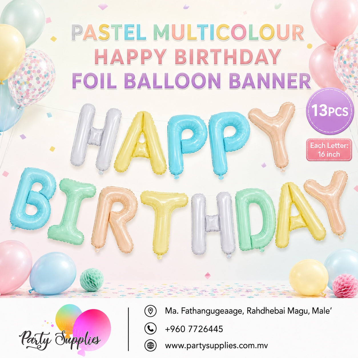 16inch Pastel Multi Colour Happy Birthday Foil Banner