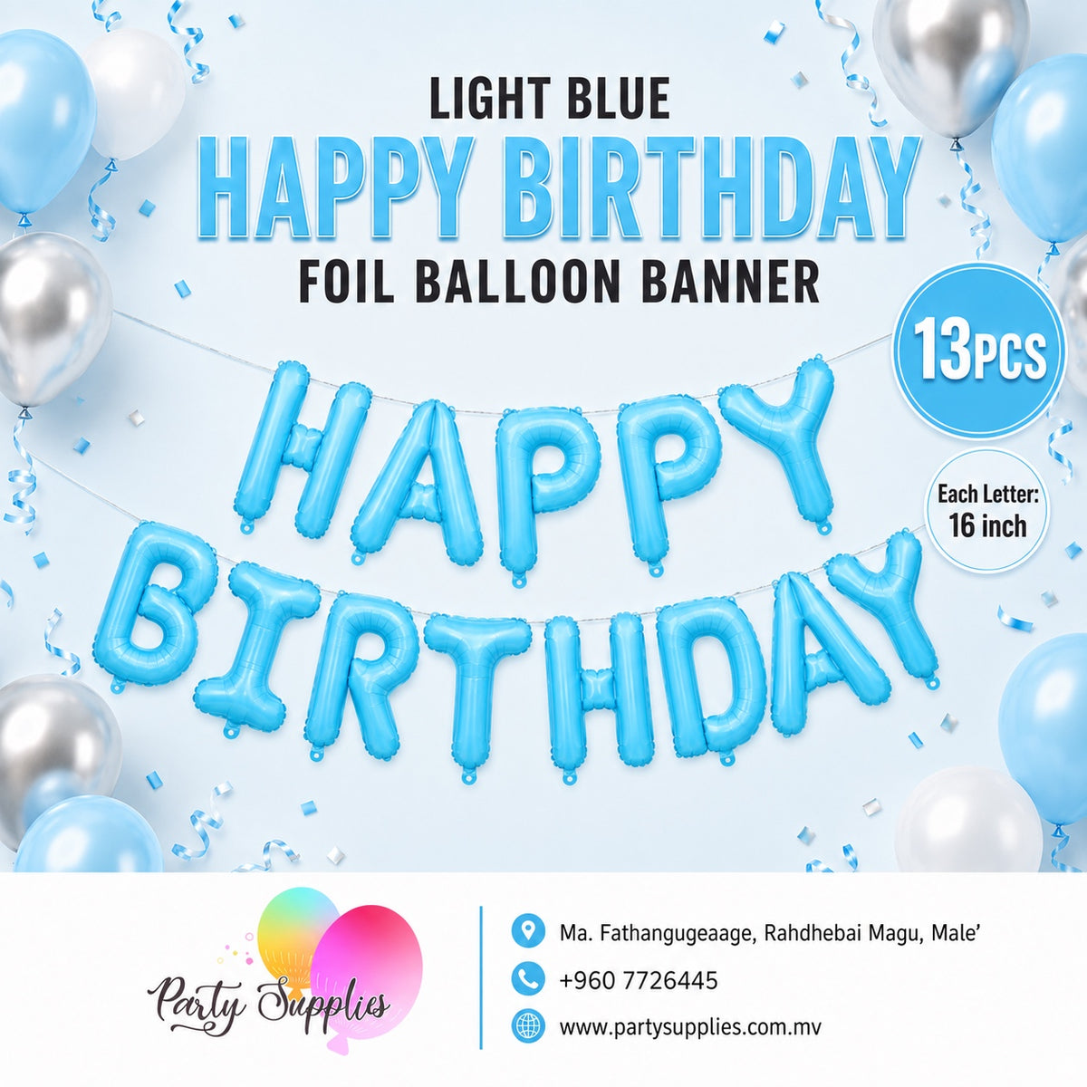 16inch Light Blue Happy Birthday Foil Banner