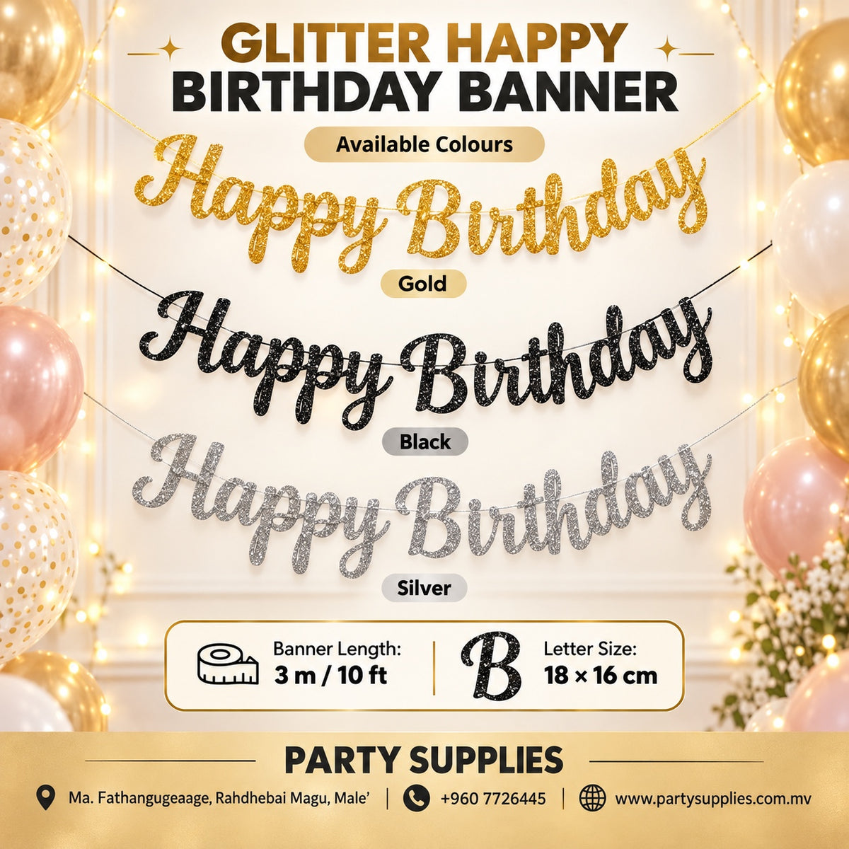 Glitter Happy Birthday Paper Banner