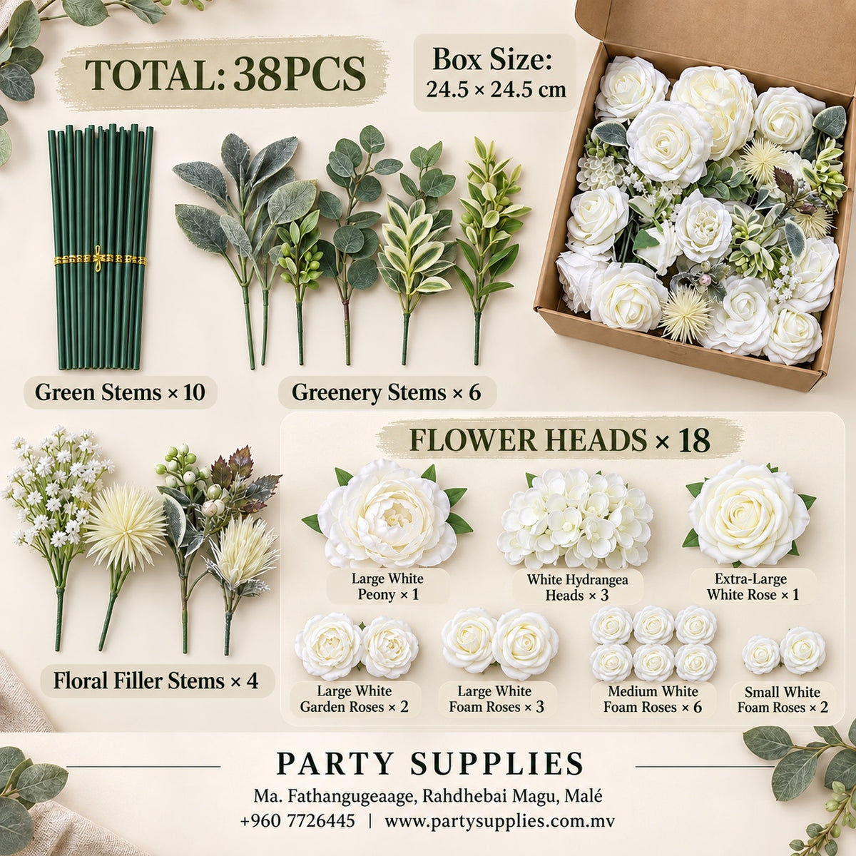 38pcs White Artificial Flower Arrangement Kit