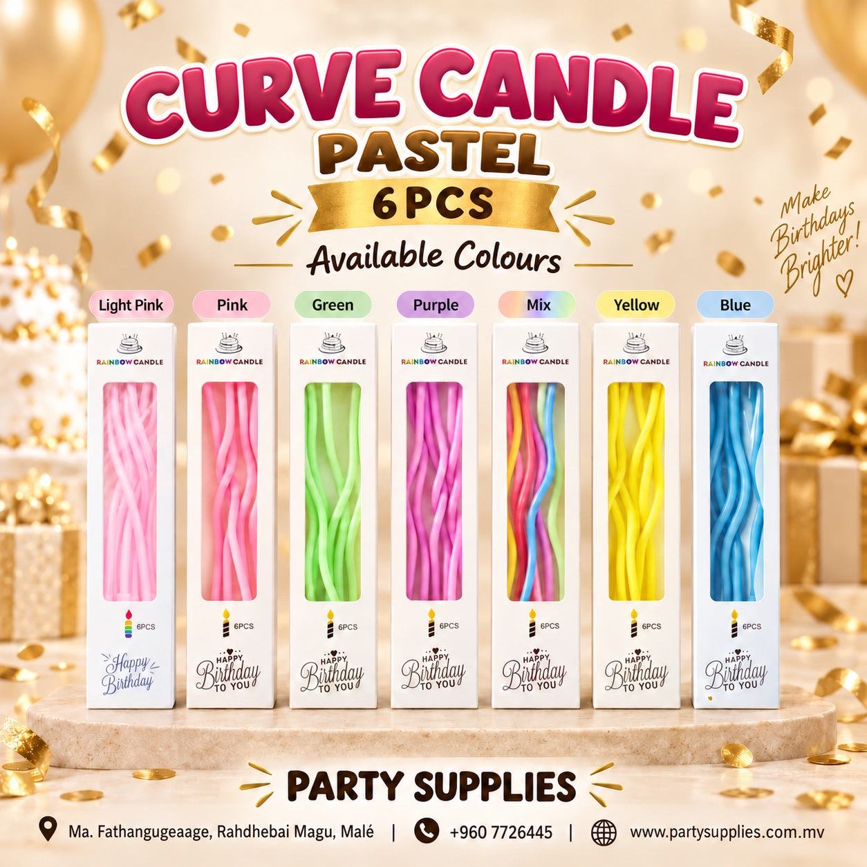 6pcs Pastel Curved Cake candle