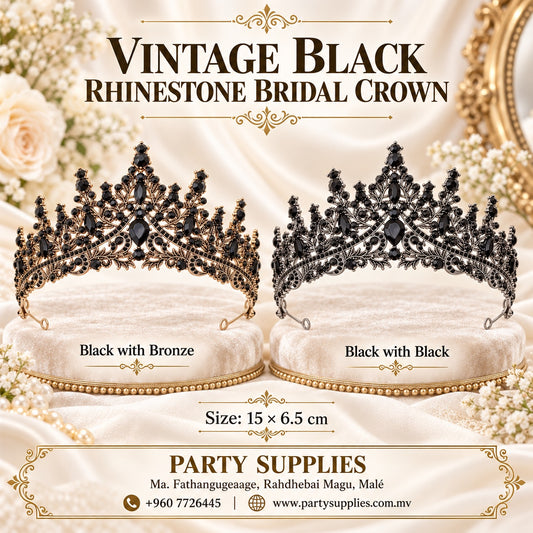 Vintage Black Rhinestone Bridal Crown