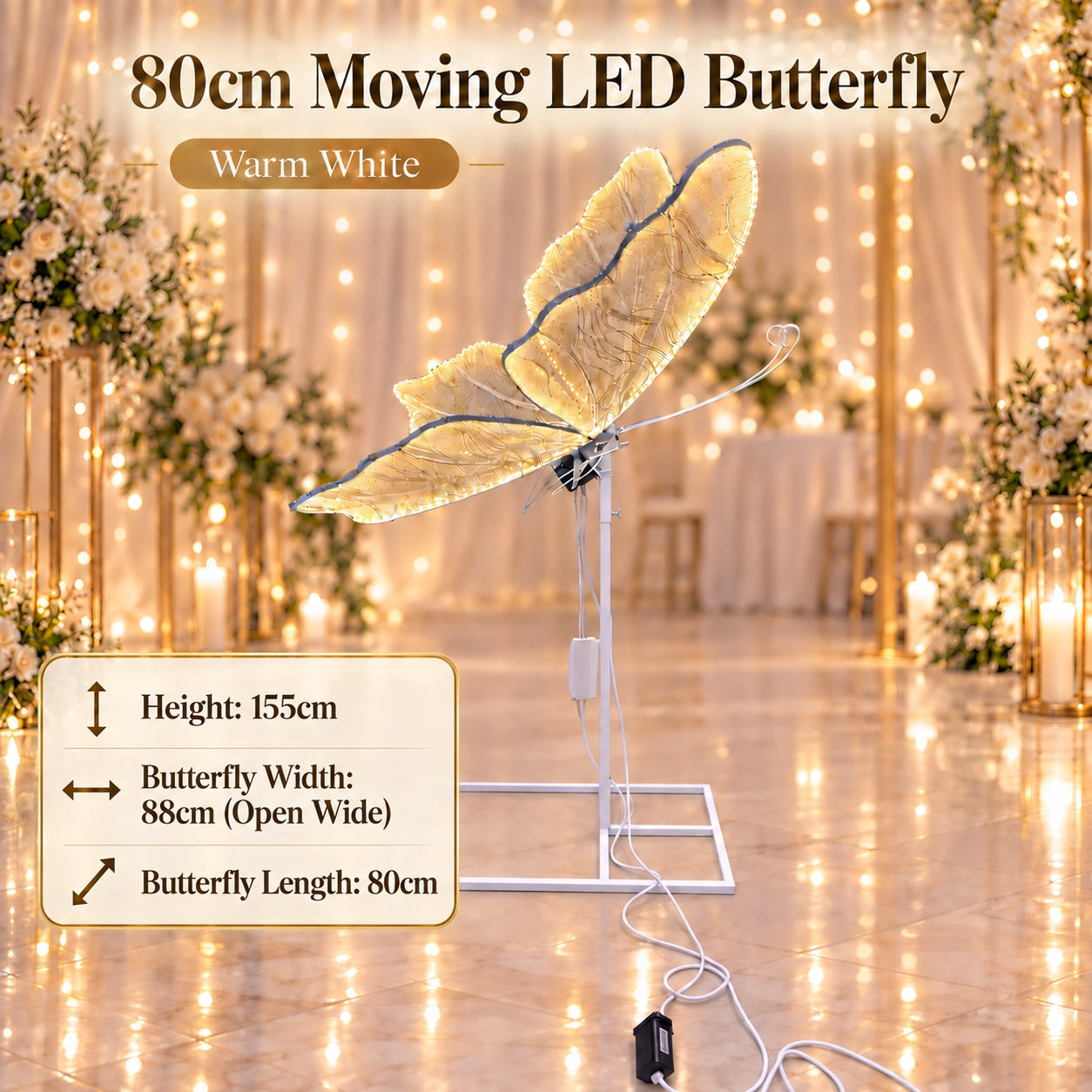 80cm Moving Warm White LED Butterfly for the Rent