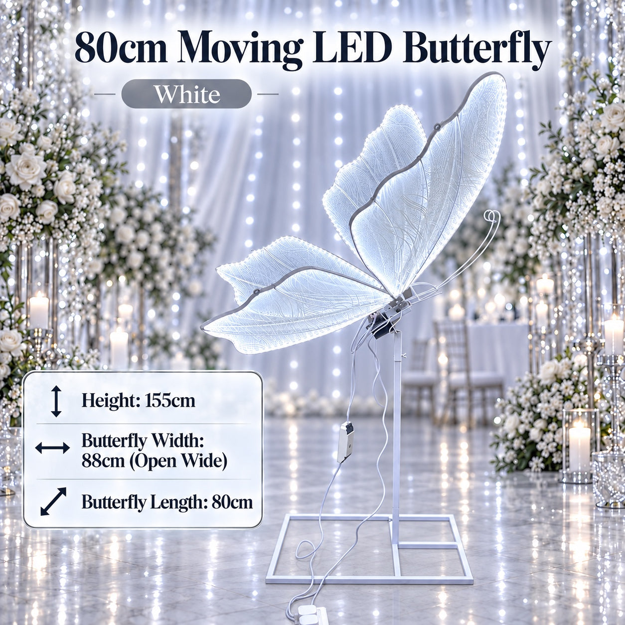 80cm White Moving LED Butterfly For the rent