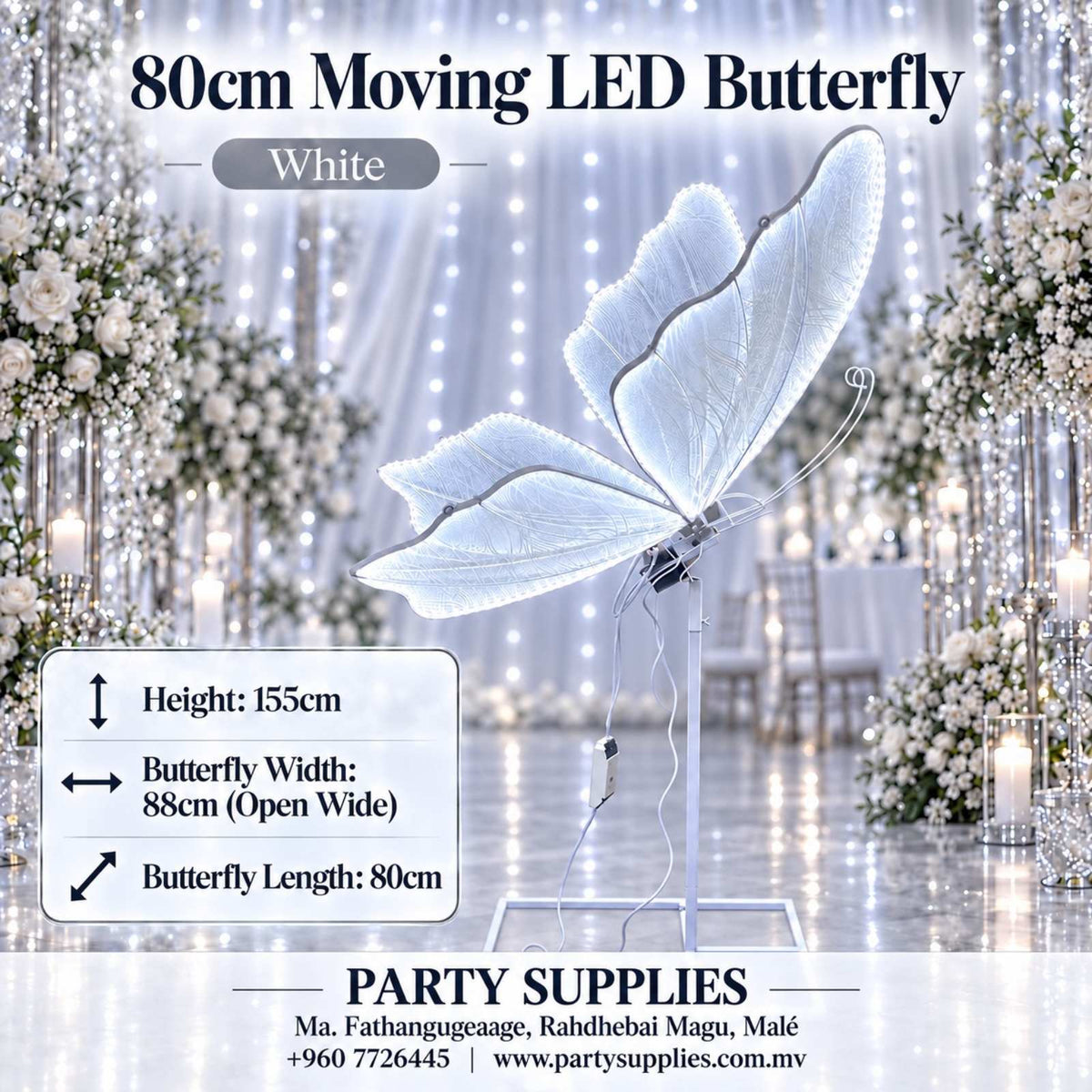 80cm White Moving LED Butterfly For the rent