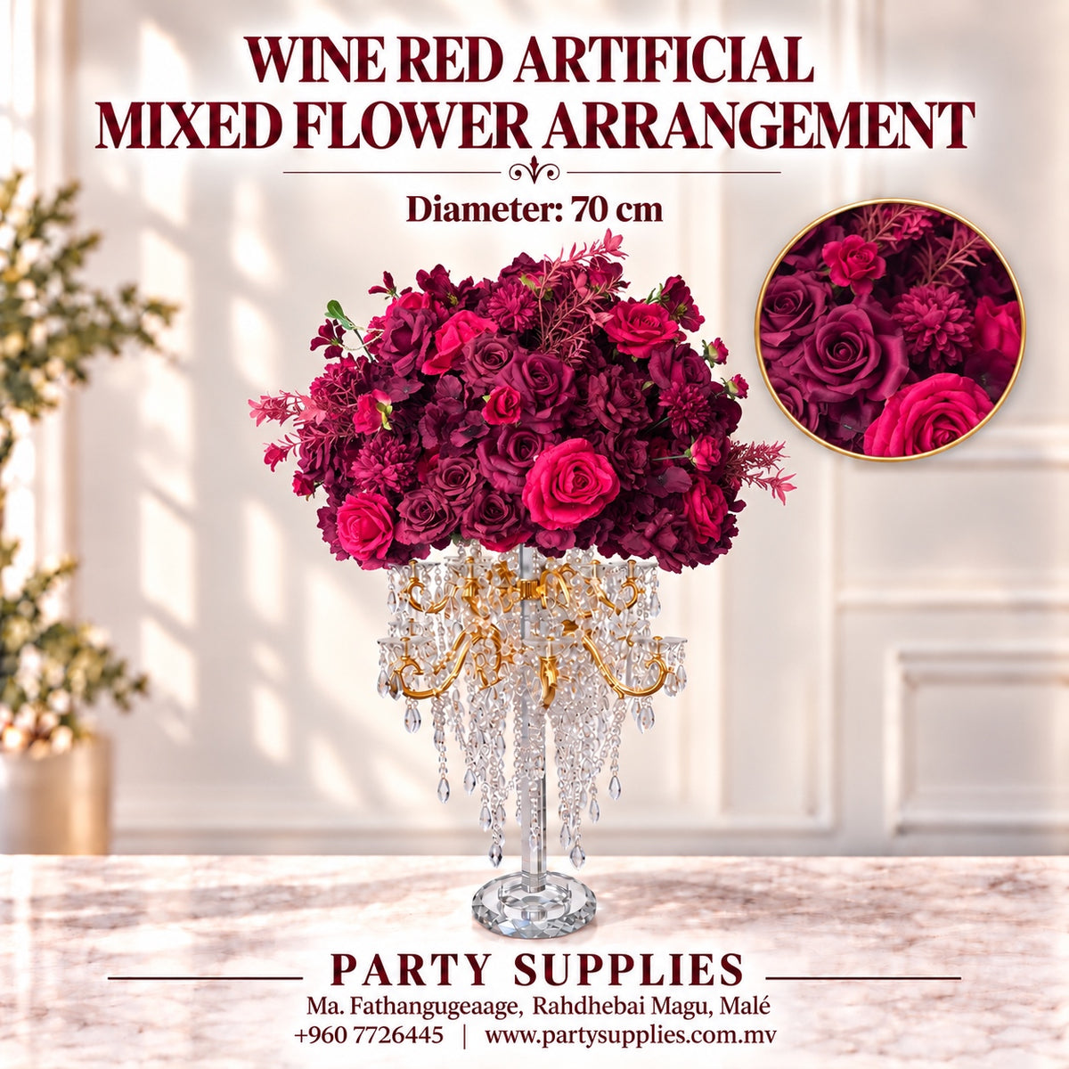 Wine Red Artificial Mixed Flower Arrangement For the Rent