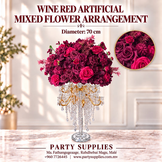 Wine Red Artificial Mixed Flower Arrangement For the Rent