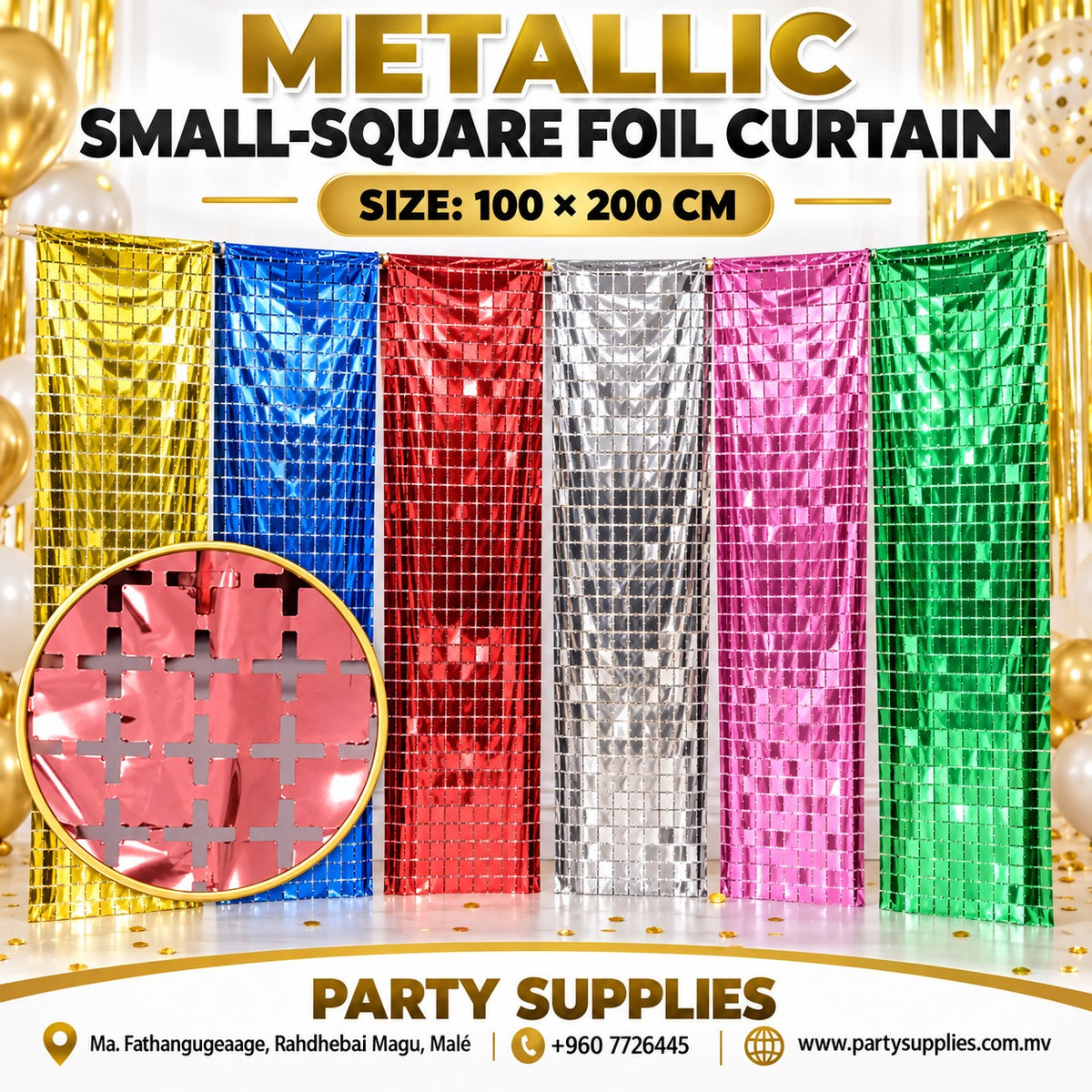 Small Shiny Square Foil Curtain (Size: 100 x 200 cm)