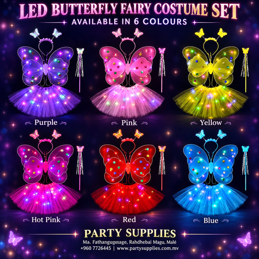Girl Led Fairy Costume Set, Glowing Wing, Skirt, Headband and Wand