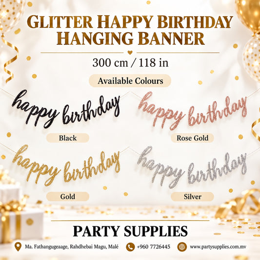 Glitter Happy Birthday Cursive Banner
