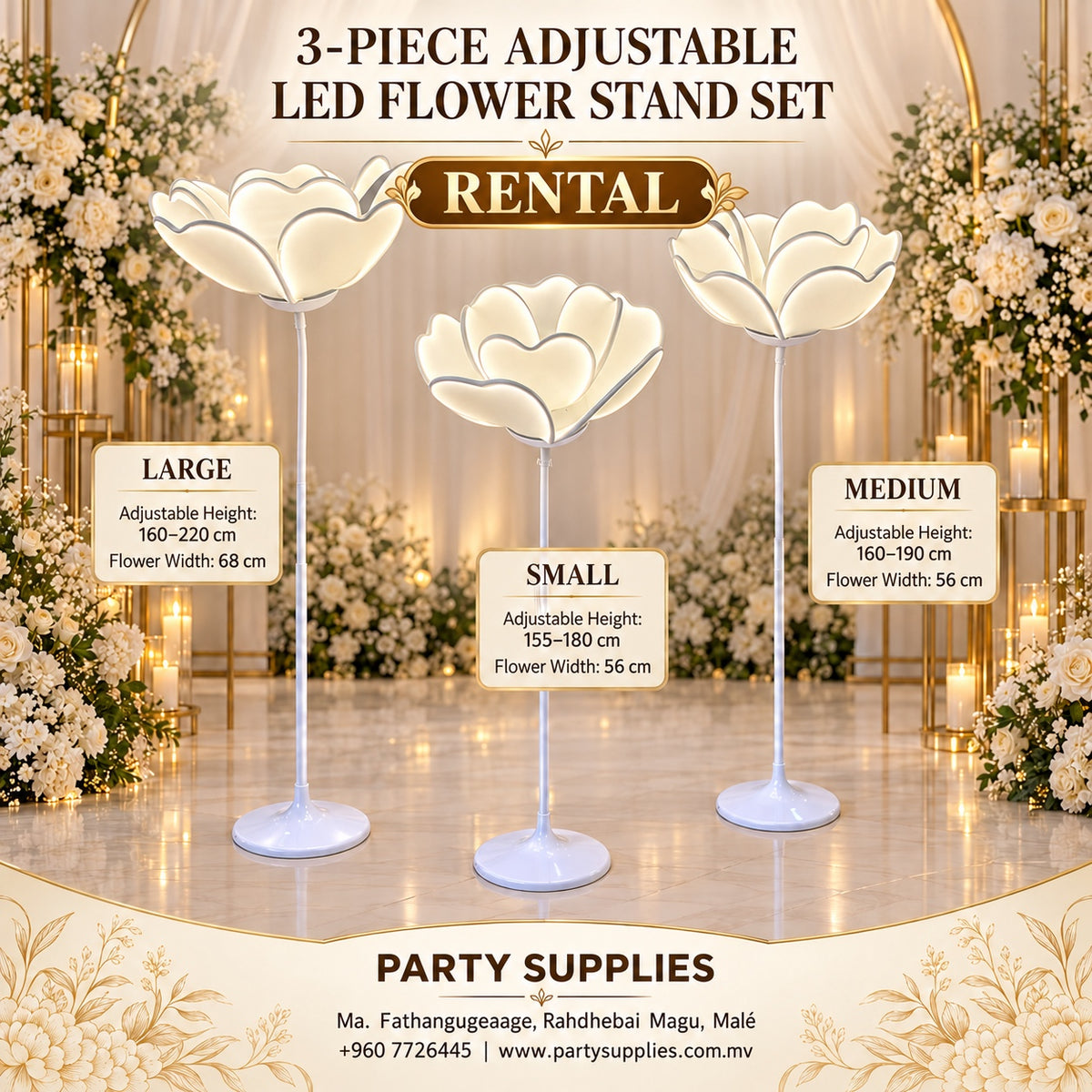 3-Piece Adjustable LED Flower Stand Set for the Rent