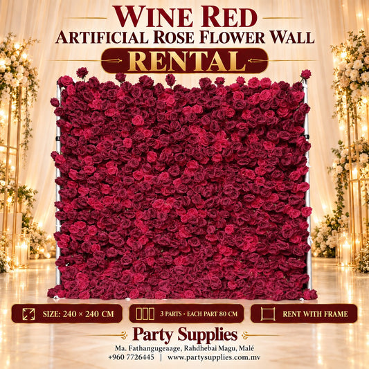 Wine Red Artificial Rose Flower Wall for the Rent