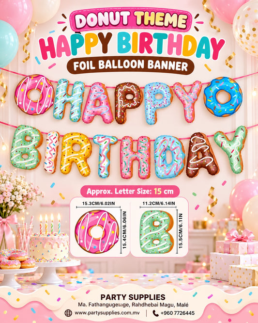 Donut Theme Happy Birthday Banner