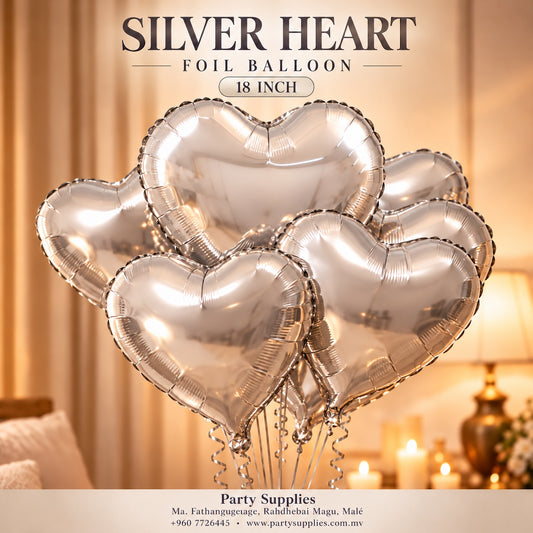 Silver Heart Foil Balloon — 18 Inch