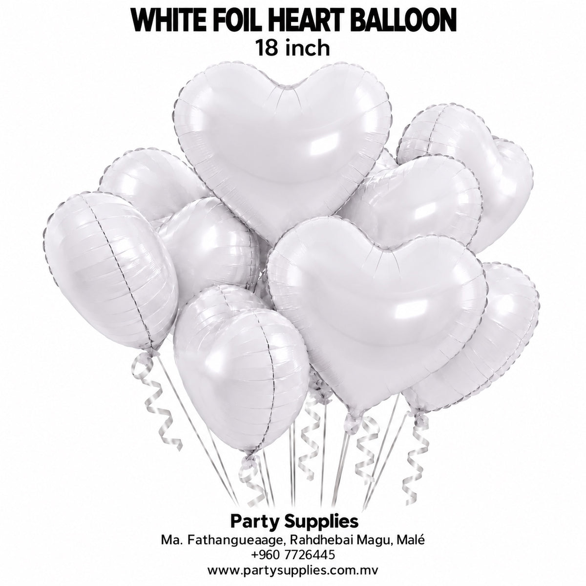 White Heart Foil Balloon — 18 Inch