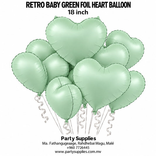 Retro Baby Green Foil Heart Balloon 18inch